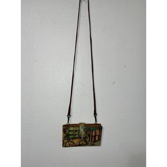 Anushka crossbody Handbag Cell Phone Credit Card Holder Bicycle Garden Print - Picture 8 of 11